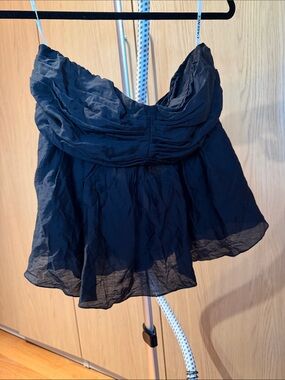 L'AGENCE Black Silk Strapless Peplum Top